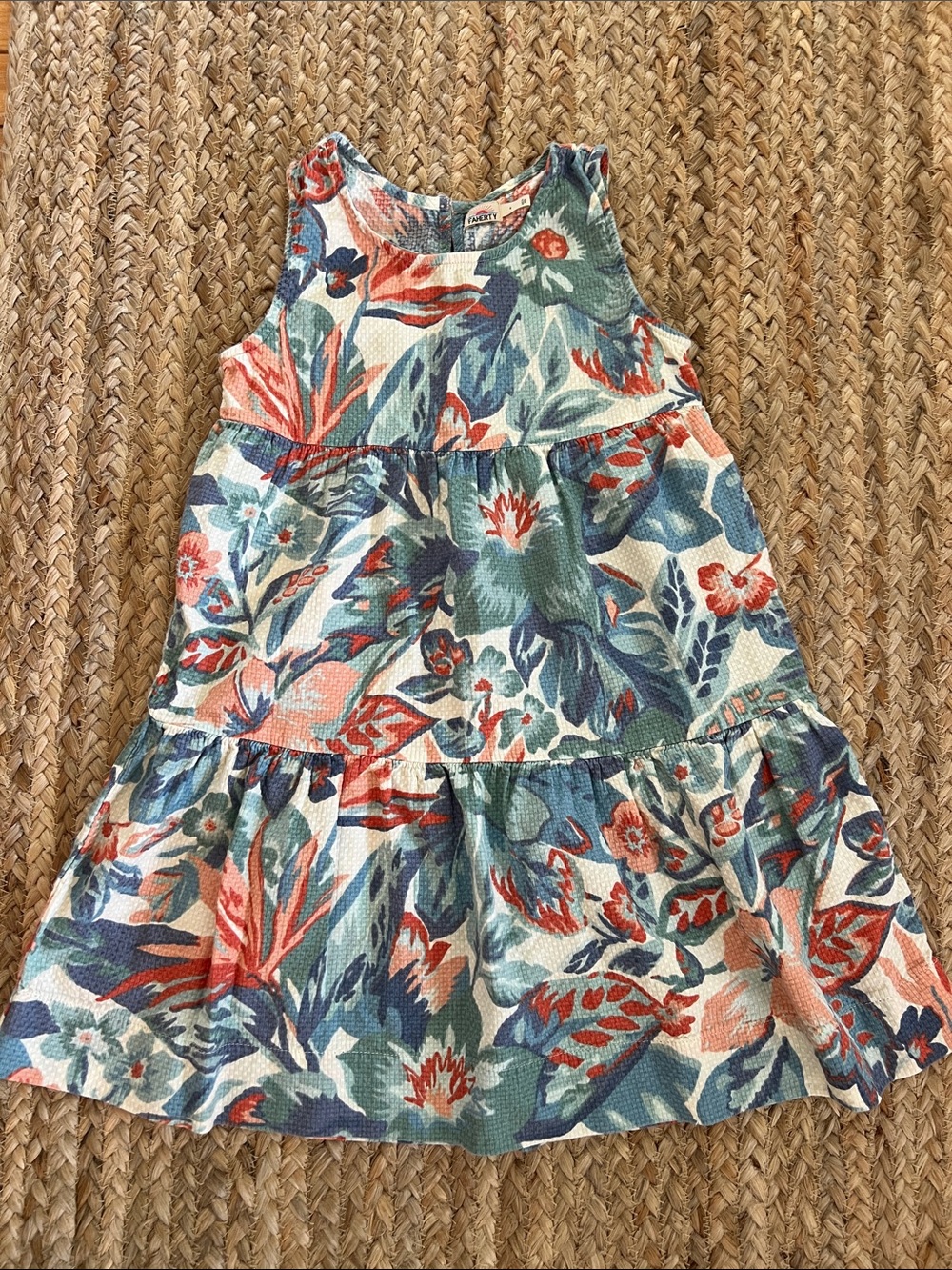 Faherty Girls Floral Tiered Dress - Blue & Coral size EUC